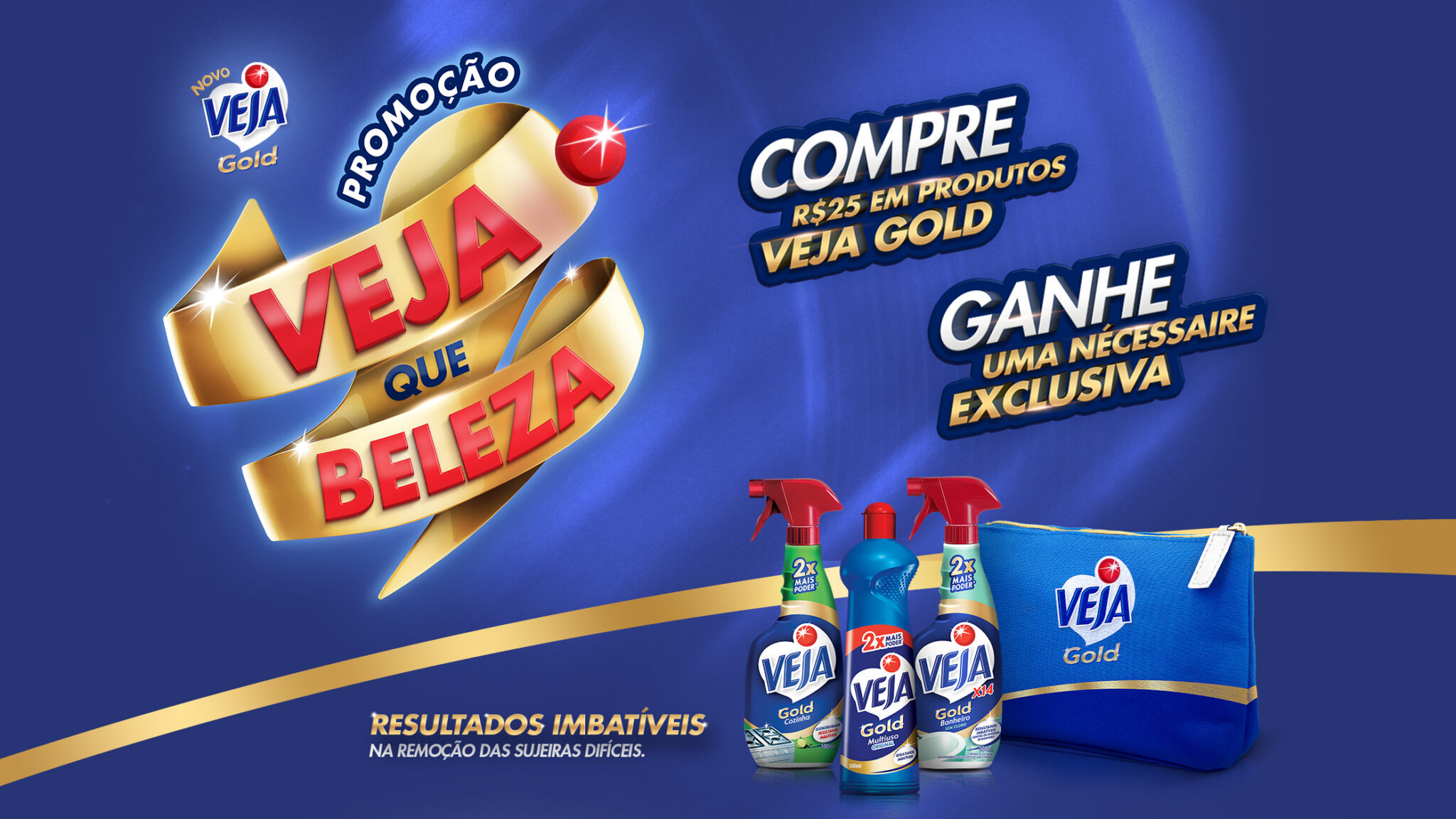 Key visual da campanha de incentivo e promoção comprou-ganhou da Promoção Veja Que Beleza com necessaire exclusiva produzida pela Just Trade Marketing.