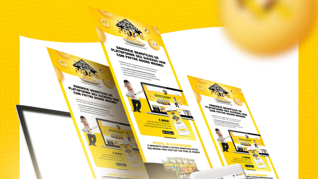 Três lâminas digitais verticais de e-mail marketing explicativo da plataforma de incentivo McCain Seu Sucesso Vem com Fritas