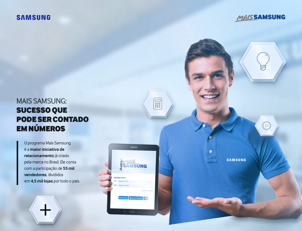 Painel do programa de incentivo B2B destacando a escala de 55 mil vendedores em 4,5 mil lojas no Brasil.