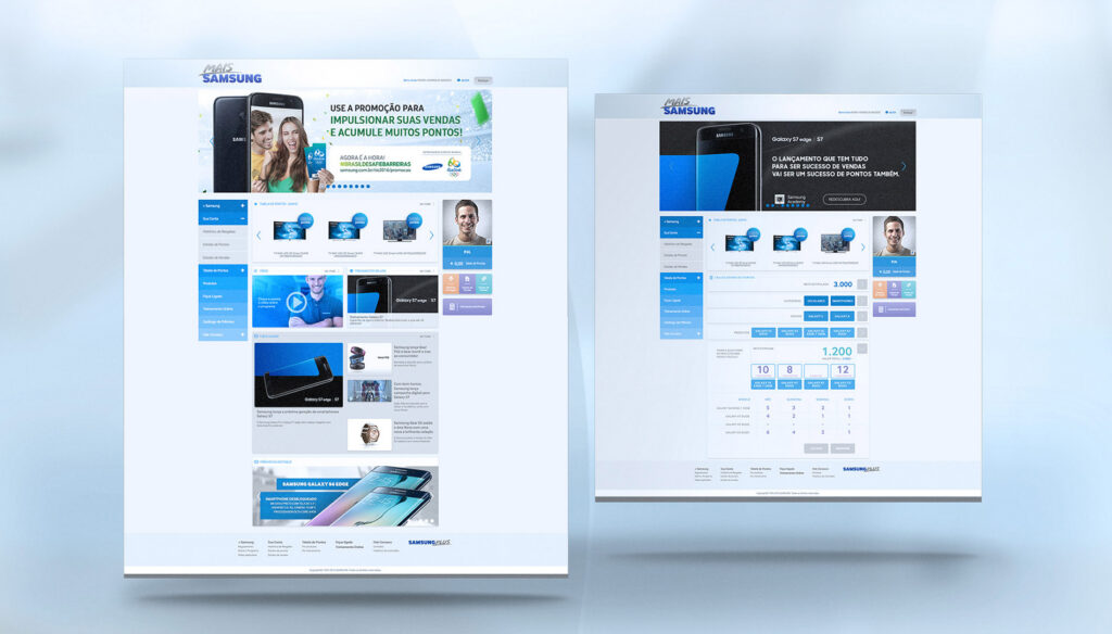 Portal web responsivo com dashboard de acompanhamento de performance e extrato de pontos do programa de incentivo B2B Samsung.