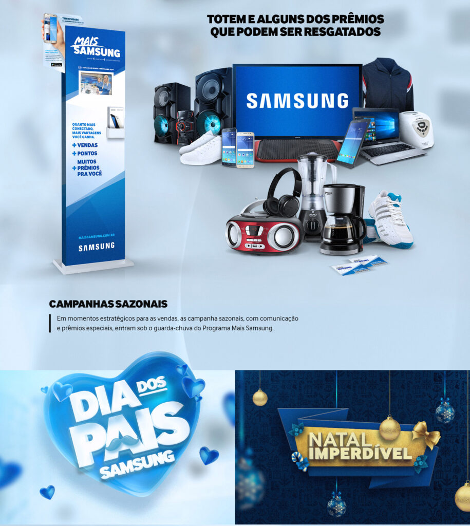 Totem de ponto de venda e comunicação de campanhas sazonais do programa de incentivo B2B com catálogo de prêmios resgatáveis.